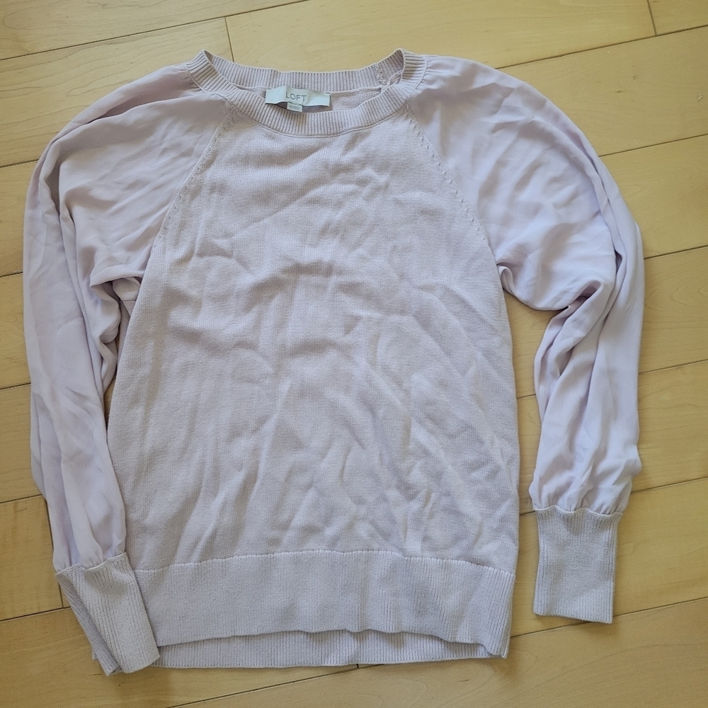 LOFT Blush Pink Knit Sweater with Sheer Raglan Sleeves XS - Picture 2 of 4